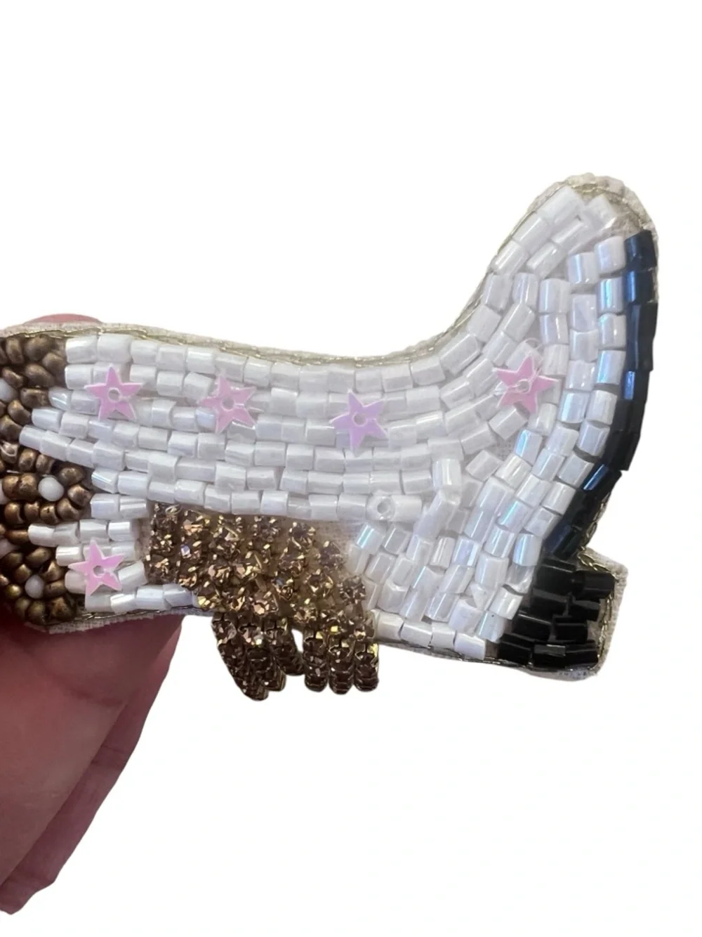 Beaded Cowboy Boot Drop Earrings White Gold Pink Star Western Bachelorette OS